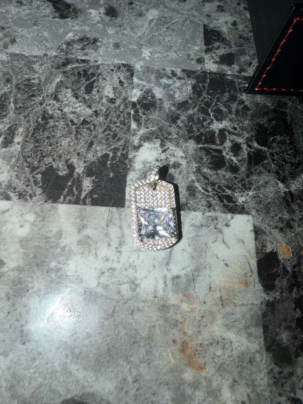 Iced Out Dog Tag Pendant  925 Sterling with Cz stones